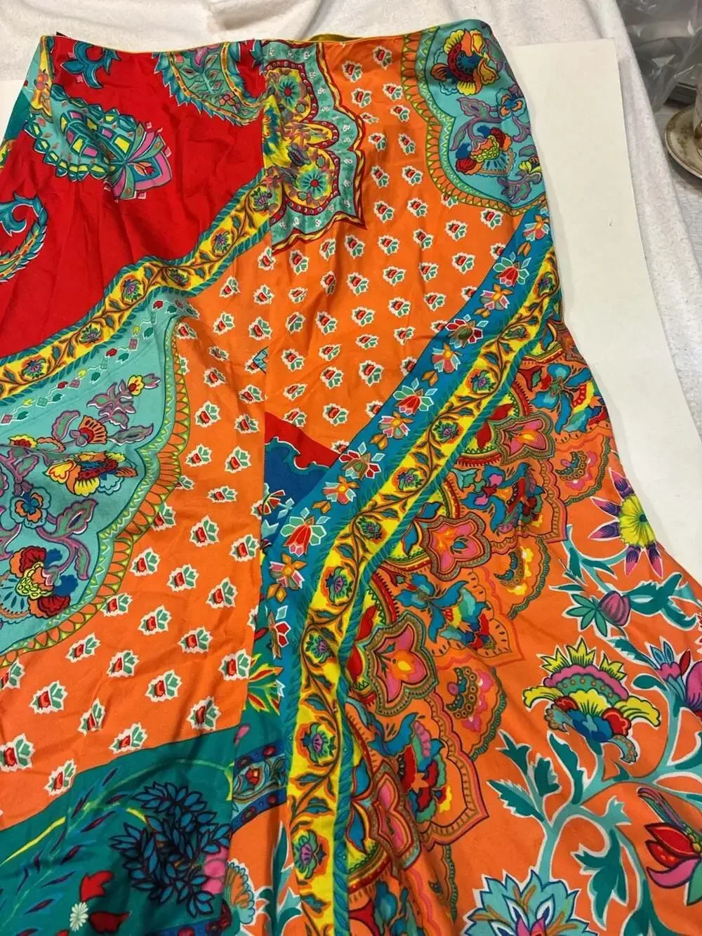 Vintage Bright Paisley Floral Patchwork Print A-Line Skirt